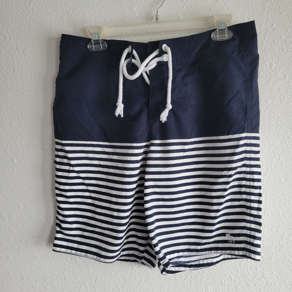 Abercrombie & Fitch Navy Blue White Striped Swim Shorts Trunks Men's Size M